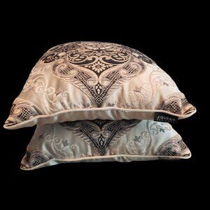 J Queen New York Desiree Pillow 18" Silver Brown Gray Tan Cream Used Pair